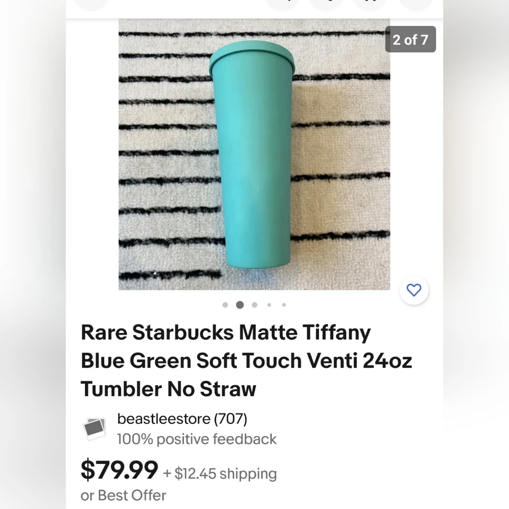 Rare Starbucks Matte Tiffany Green Soft Touch Venti 24oz Tumbler No Straw